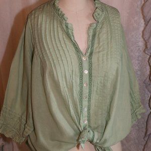 Light green cotton blouse with ruffle